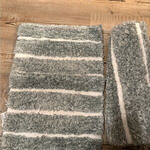 Plush Gray and White Striped Bath Rug Set